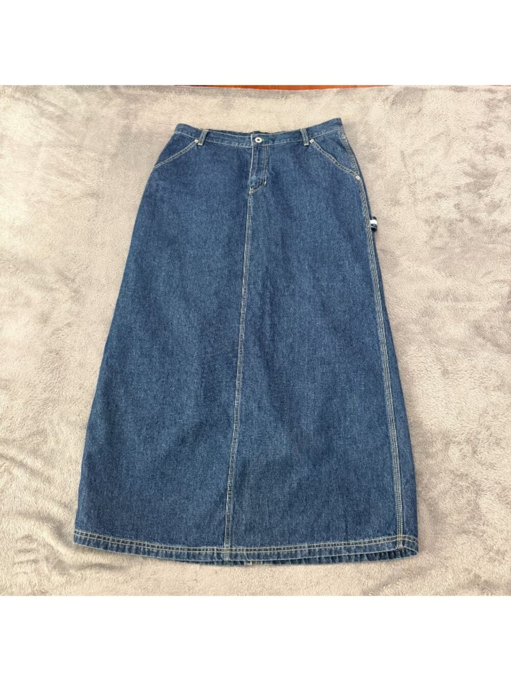 Tommy Hilfiger Jeans Denim Maxi Skirt Womens size 9 90s Y2K Dark Wash Logo Cargo